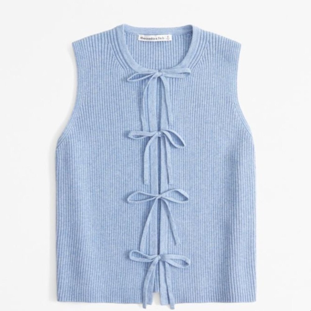 Abercrombie womens tie-front sweater vest in blue grey Sz Small